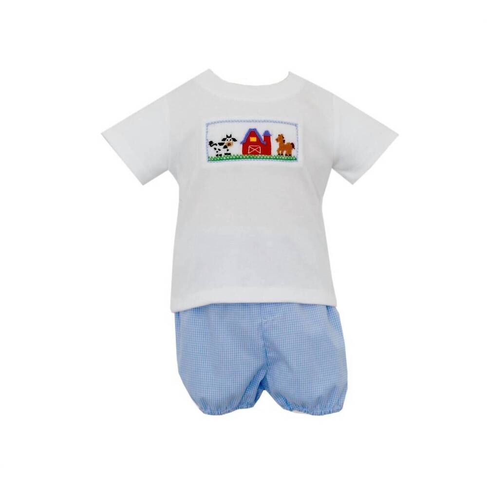 NEW PETIT BEBE kids smocked farm diaper set in white